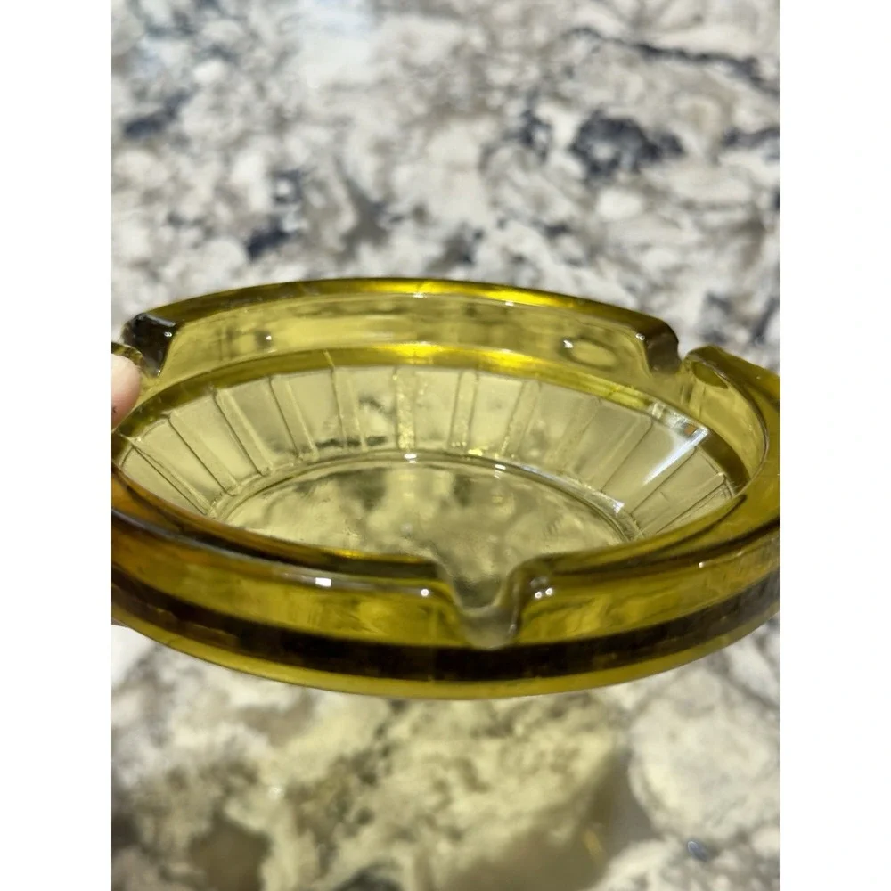 Vintage Amber Glass Round Ashtray 4.5